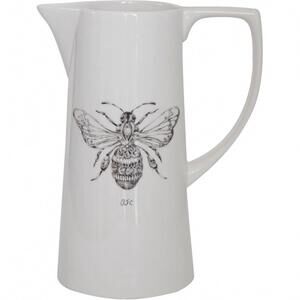 NEW CREATIVE CO-OP ceramic pitcher with bee in white